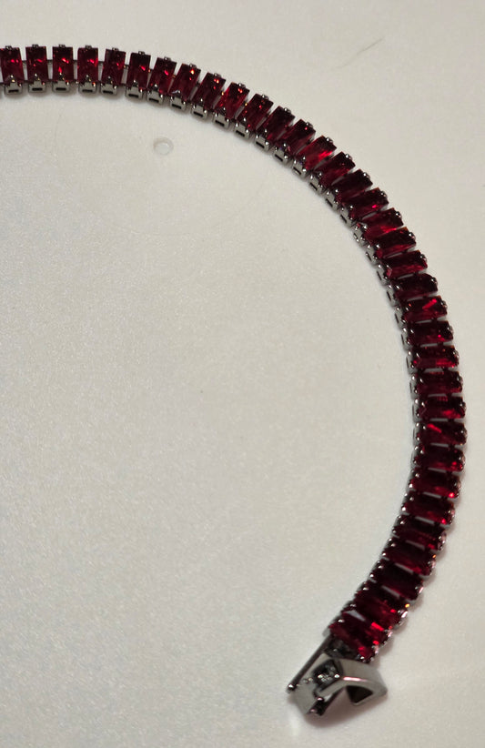"Goth" Dark Red C.Z. Gems set in Gun-metal Stainless Steel
