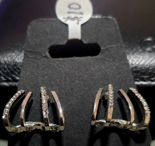 4 Pronged Silver-tone Earrings with Embedded CZs